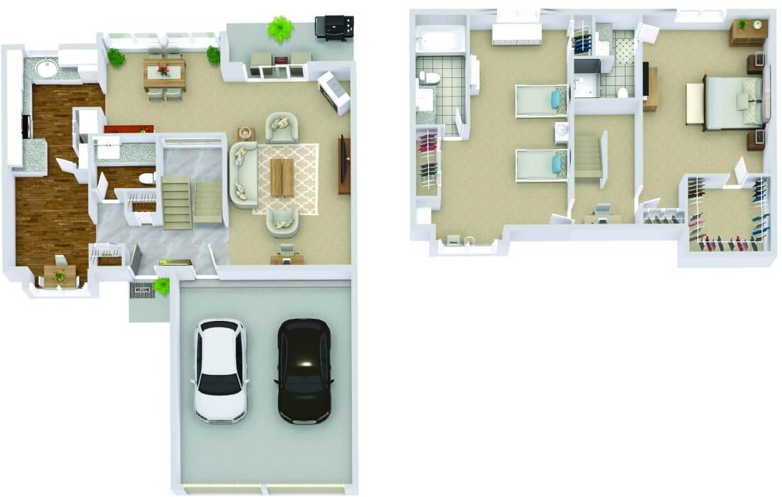 2-3BR/2.5BA Townhomes floor plan