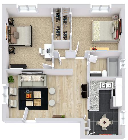 two bedroom, one bathroom apartment