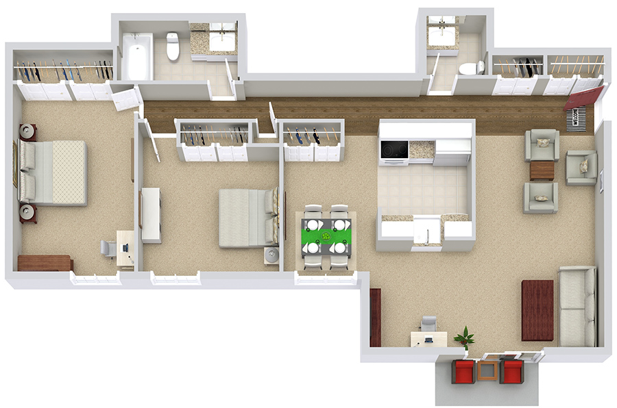 The Brentwood 1,085 sq. ft. 2BR/1.5BA