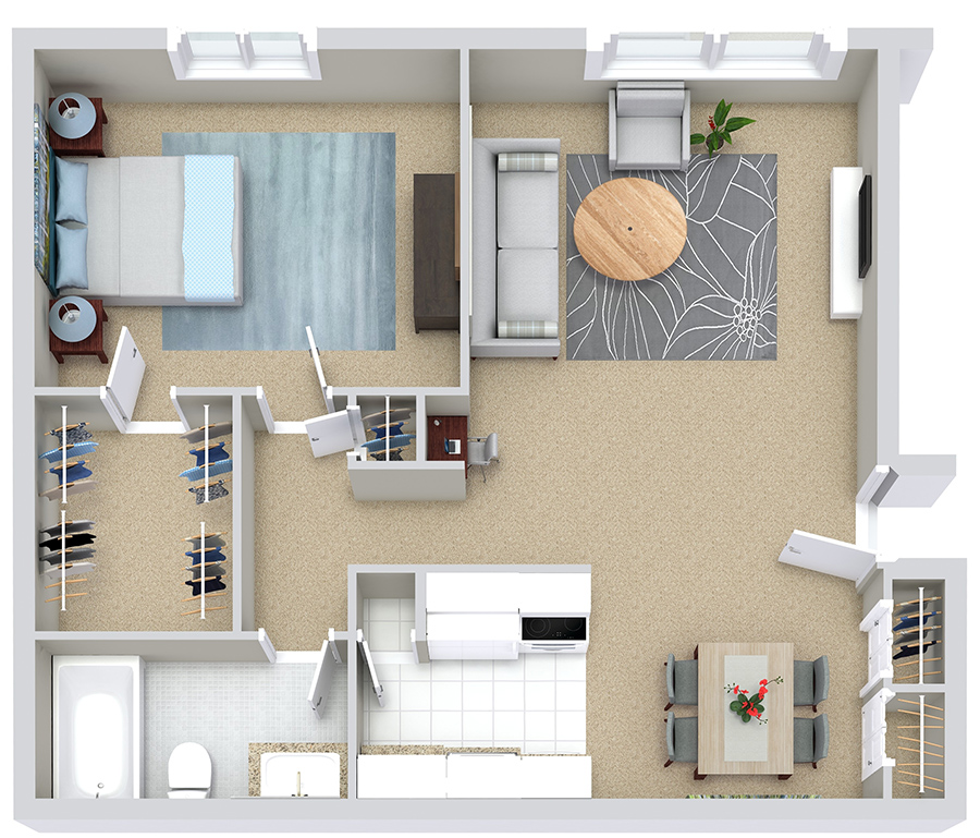 The Uptowne 1 BR/1BA, 600 sq. ft. floor plans