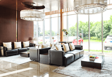Lobby with luxurious decor and couches