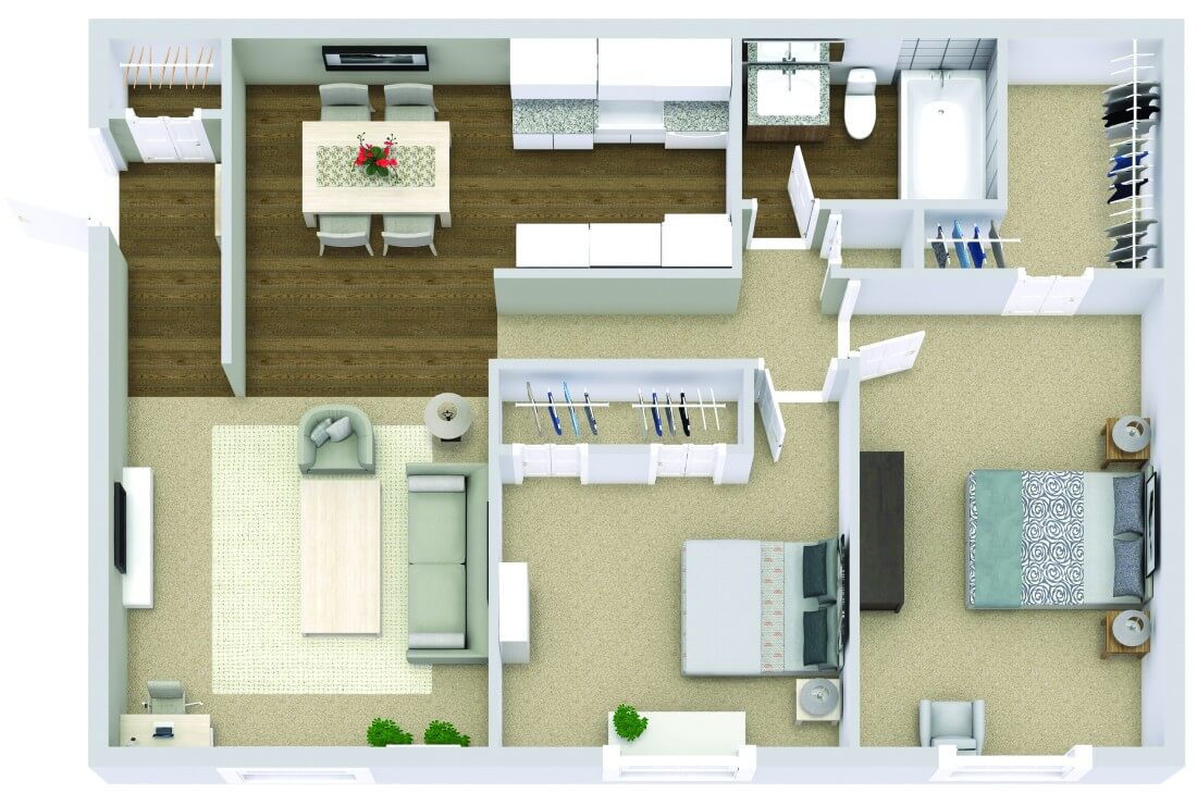 two bedroom, one bathroom apartment