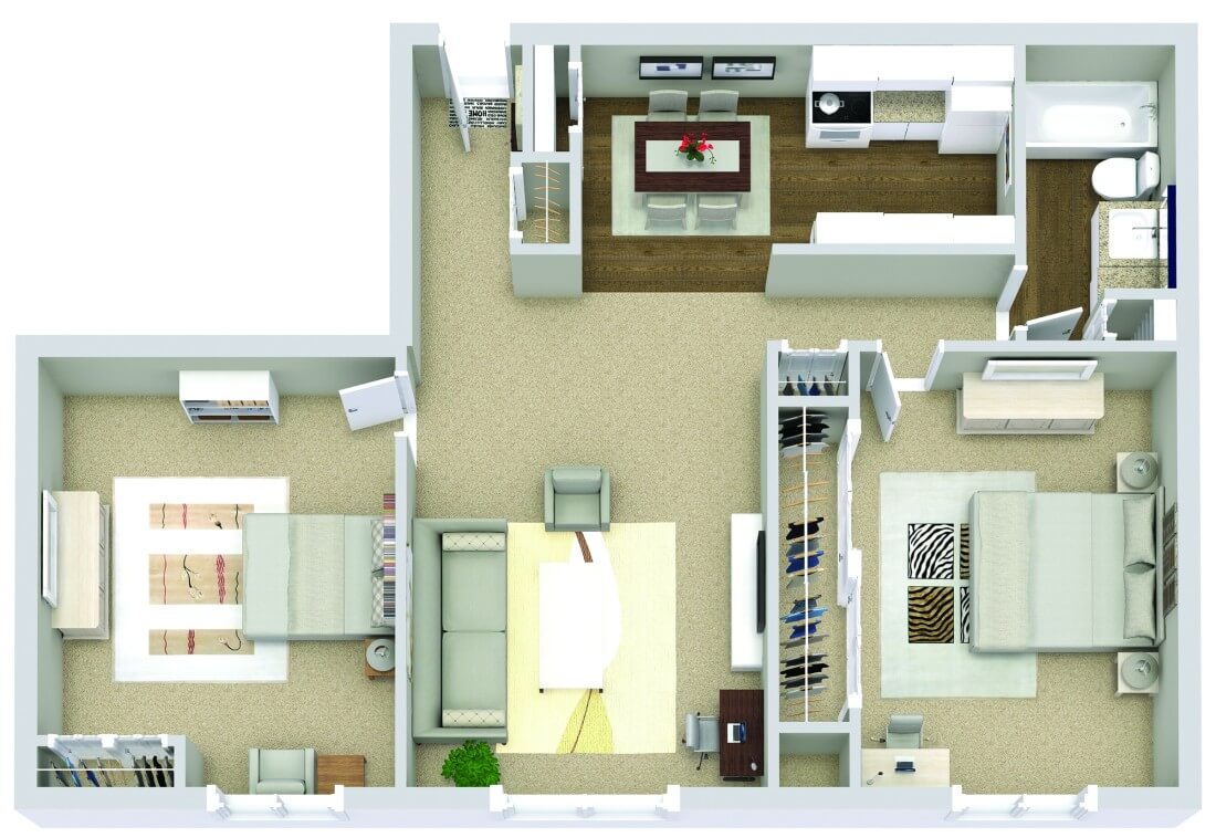 2 Bed Room apartment floor plans