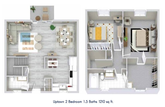 2 Bedroom, 1.5 Bath floor plans