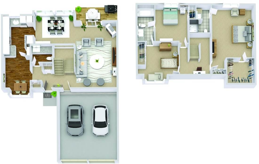 Weatherstone: Southfield MI Town homes for Rent | Kaftan Communities - weatherstone3BR_-3D_Floor_Plan